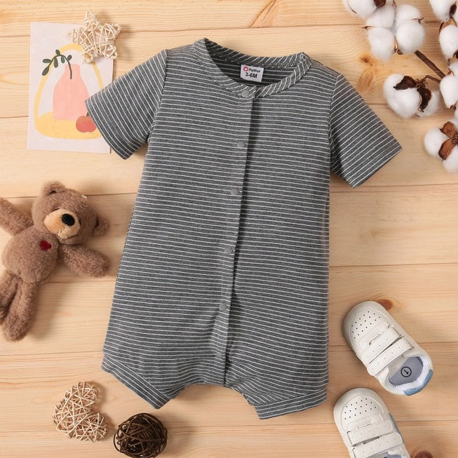 Short Sleeve Romper With Front Snap Button Closure