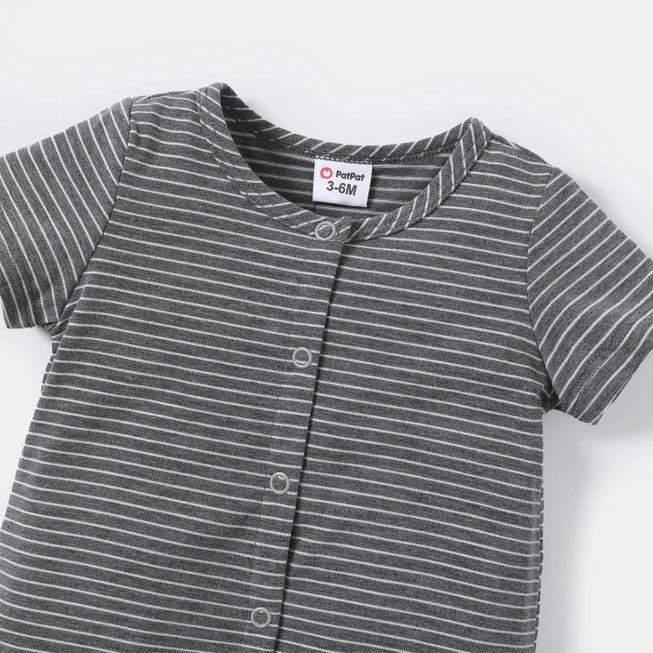 Short Sleeve Romper With Front Snap Button Closure