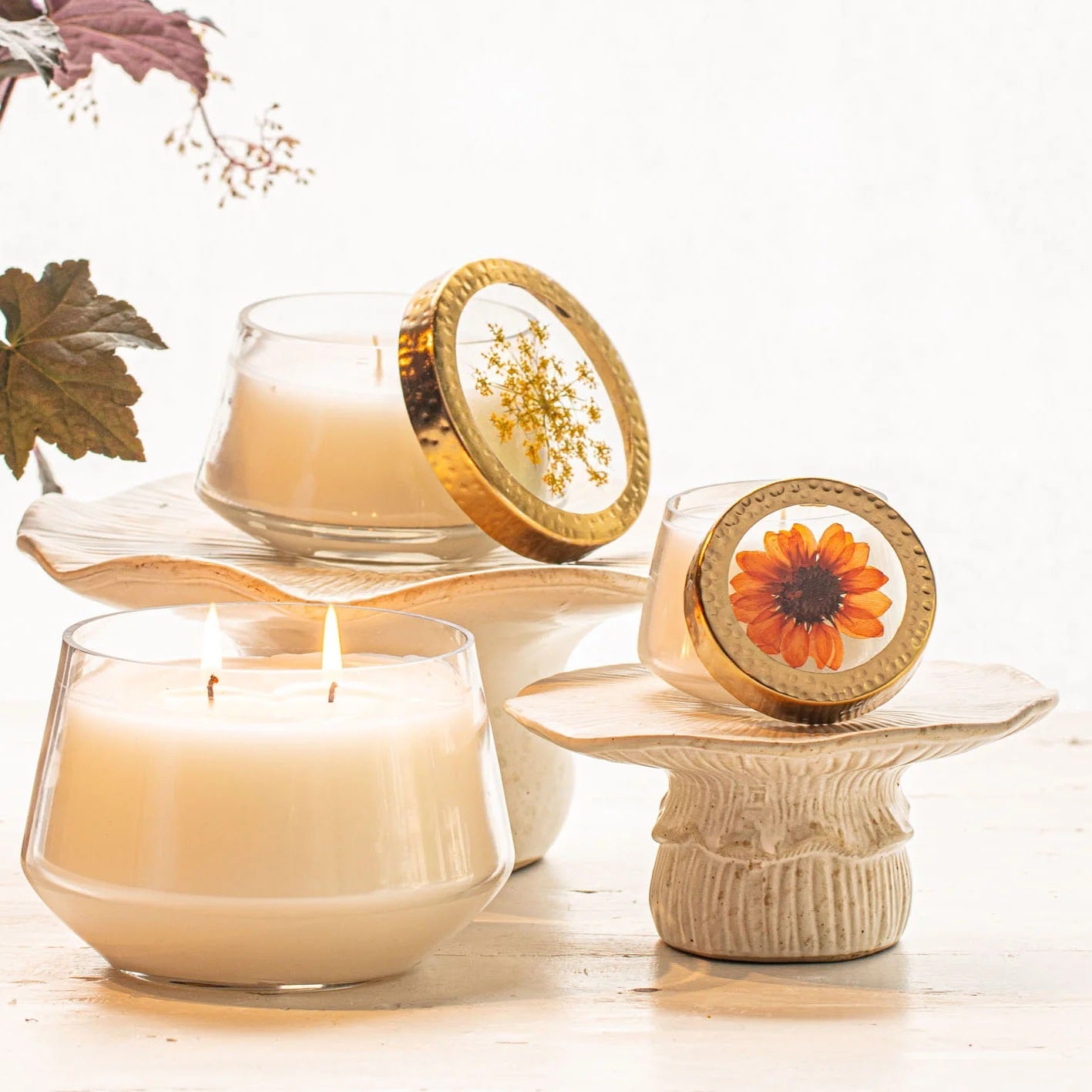 Rosy Rings, Harvest Pumpkin Pressed Floral Candle - Boutique Dandelion