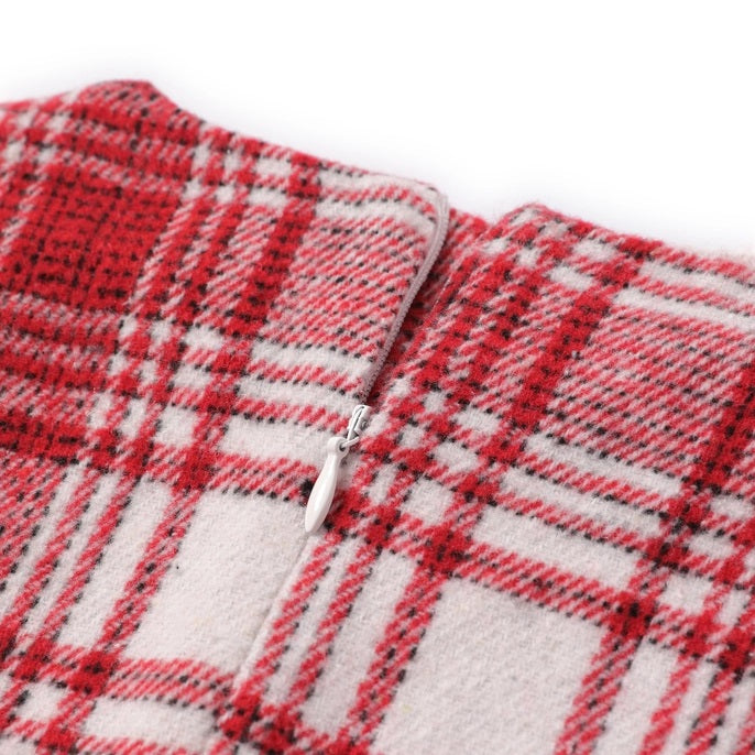 Plaid Ruffled Hem Dress With Matching Hat For Toddler Girl