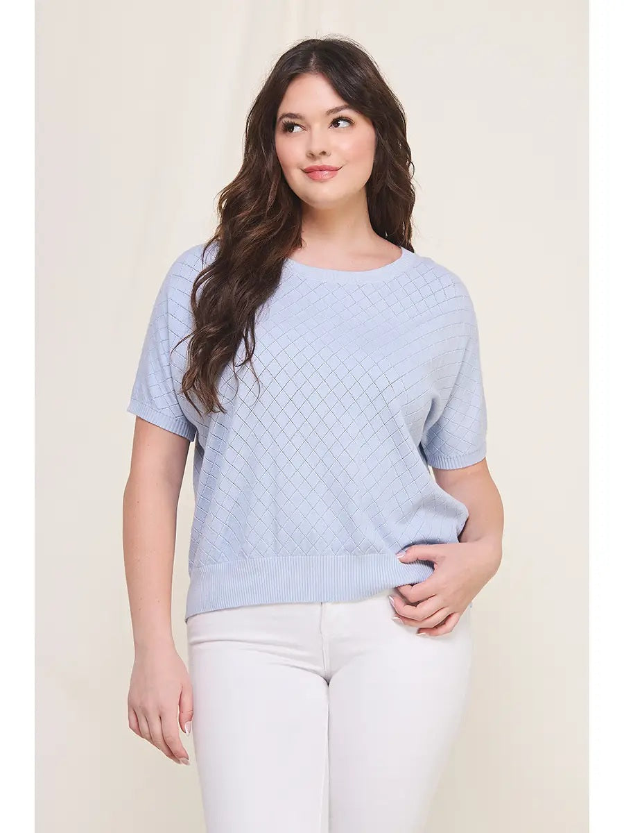 Short Sleeve Dolman Pointelle Top