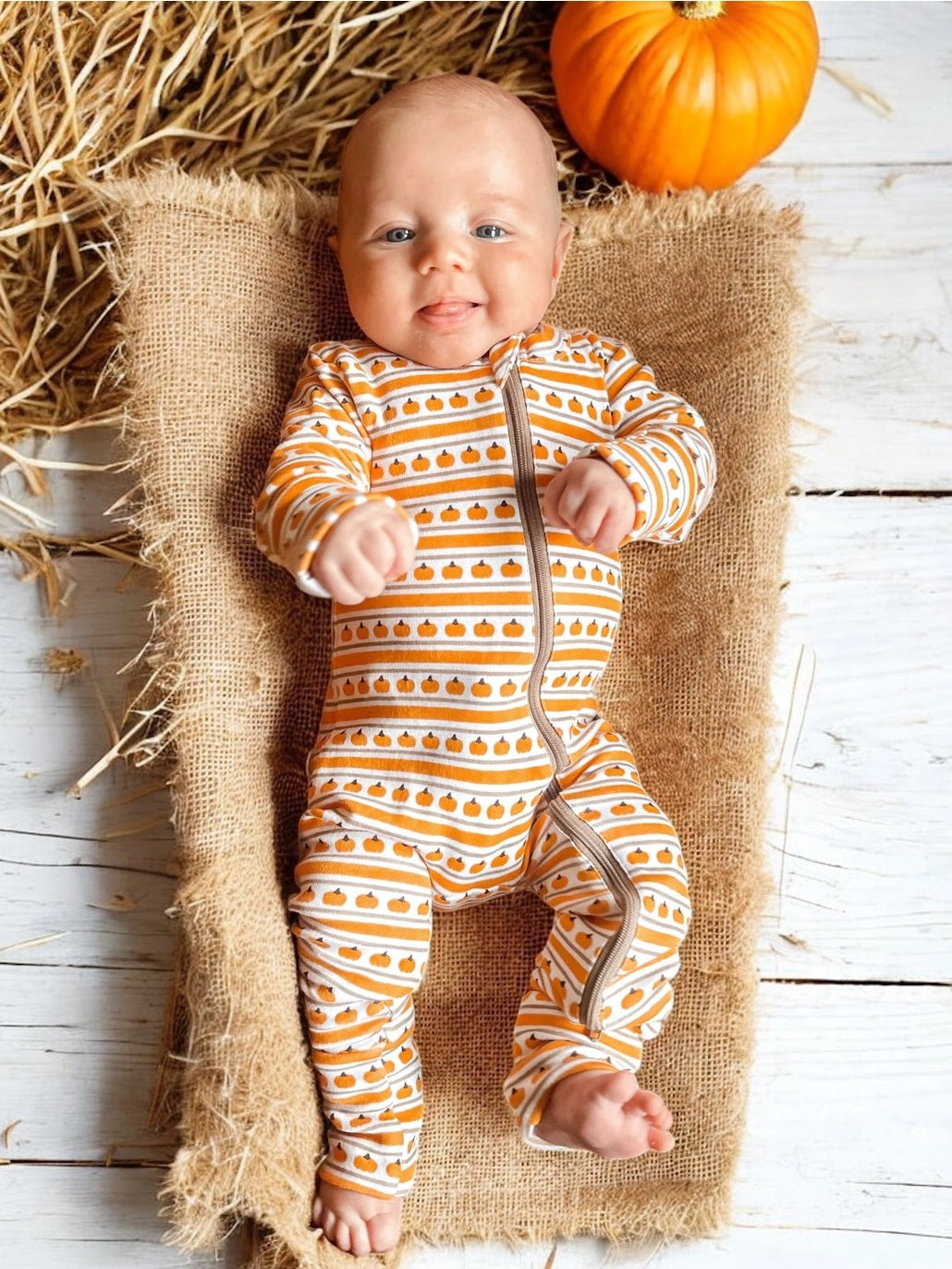 Pumpkin Stripe Organic 2-Way Zip Romper