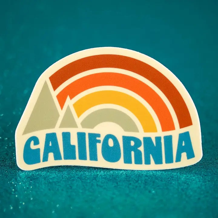 Little Hiker Bird, California State - Vinyl Sticker - Rainbow Sunset