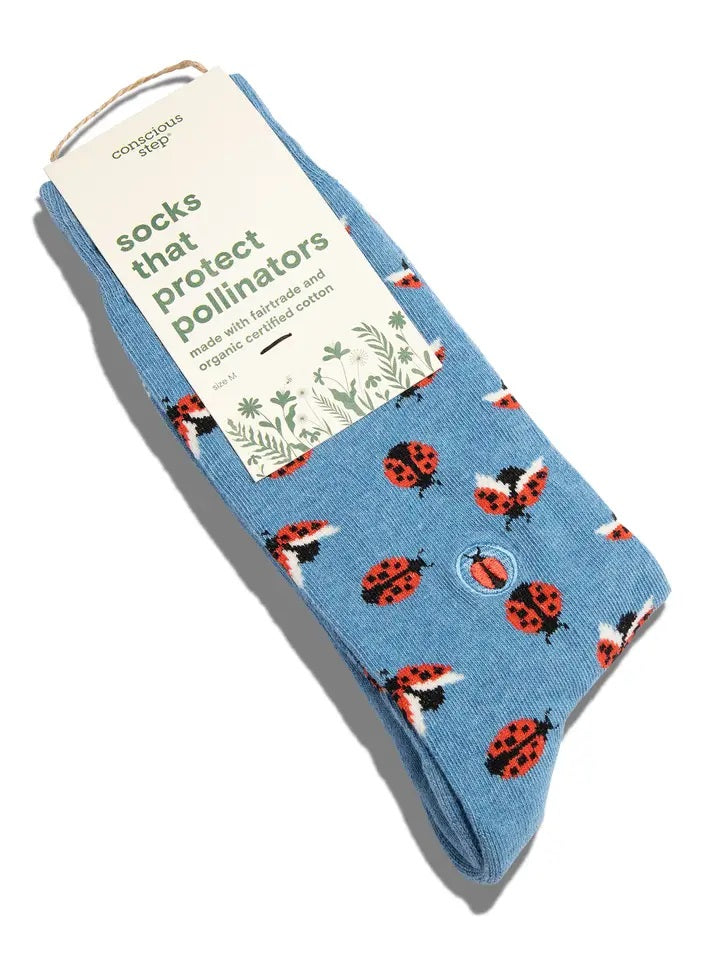 Conscious Step, Socks That Protect Pollinators - Blue Ladybugs Rich text editor