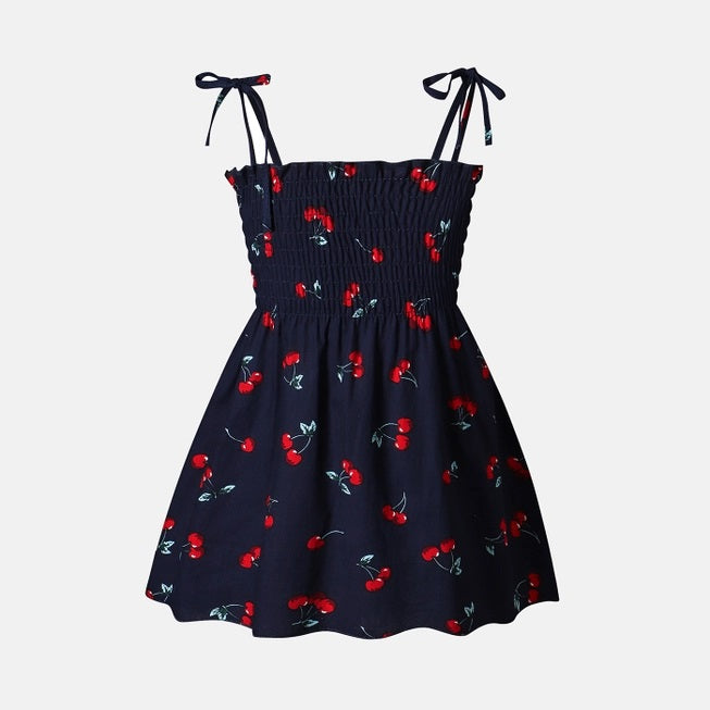 Strappy Cotton Cherry Dress for Baby Girl