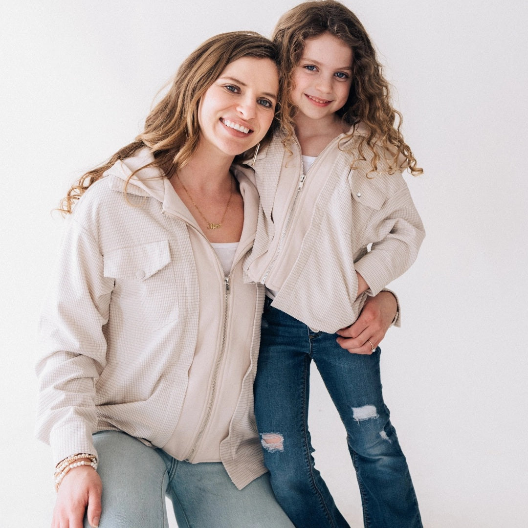 Family Matching Textured Khaki Jacket - Women