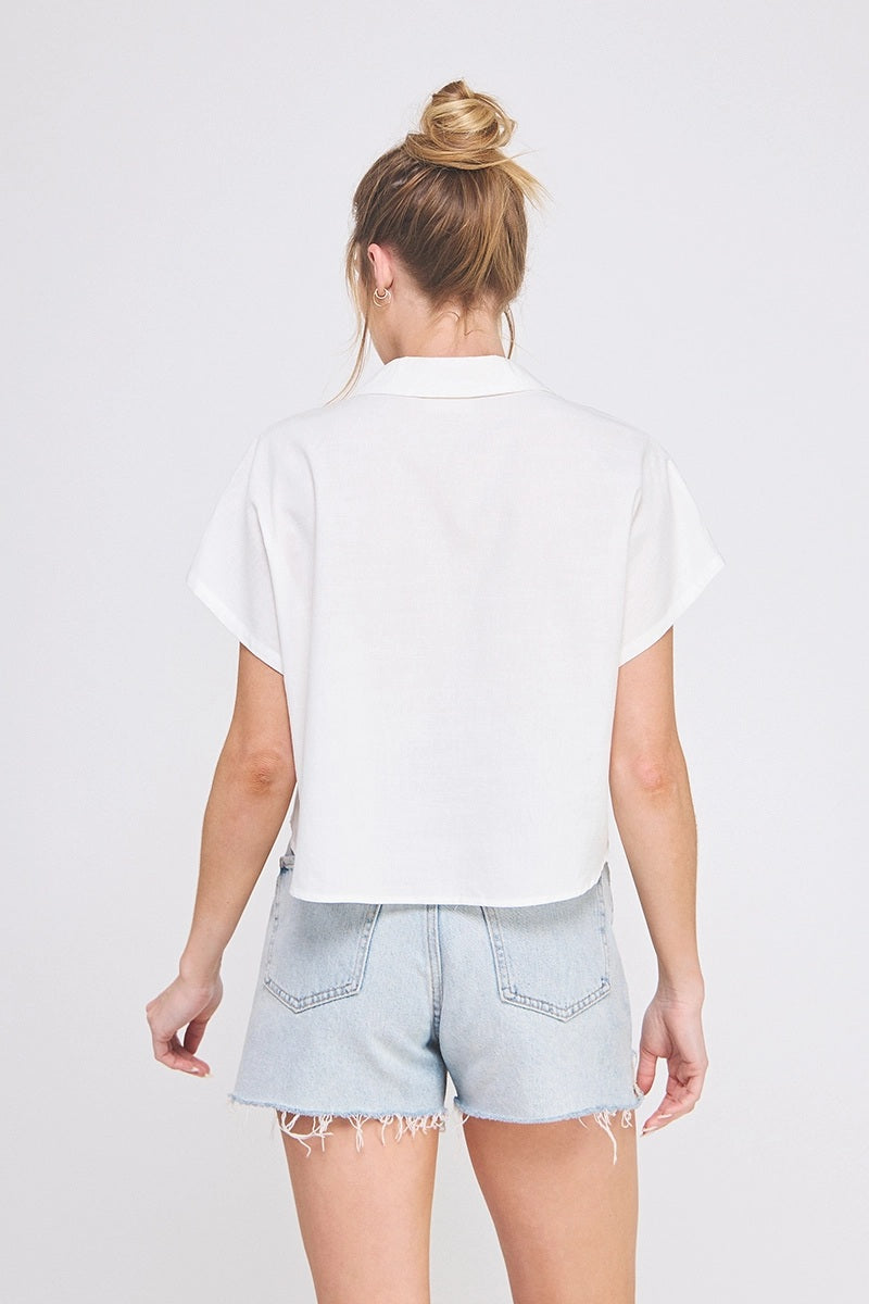 Woven Criss Crossed Collared Blouse