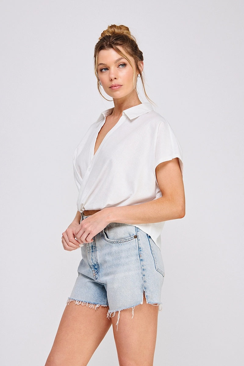 Woven Criss Crossed Collared Blouse