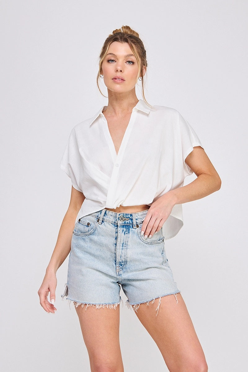Woven Criss Crossed Collared Blouse