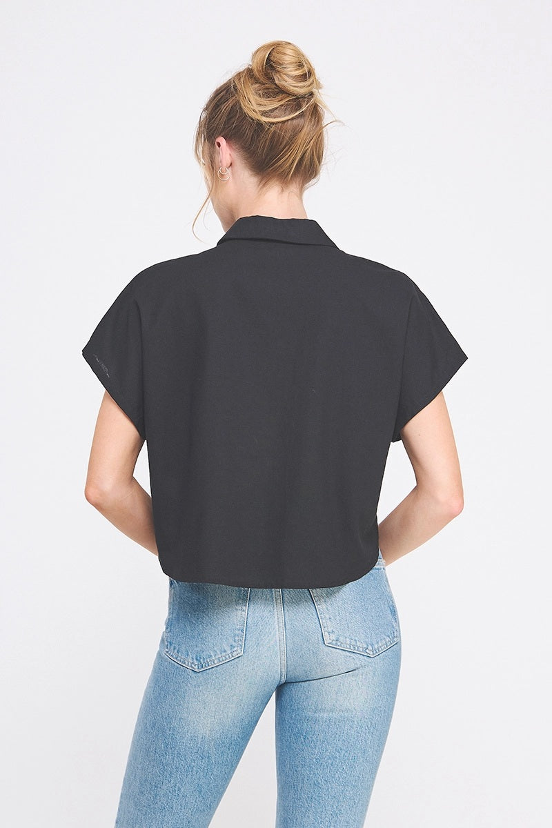 Woven Criss Crossed Collared Blouse