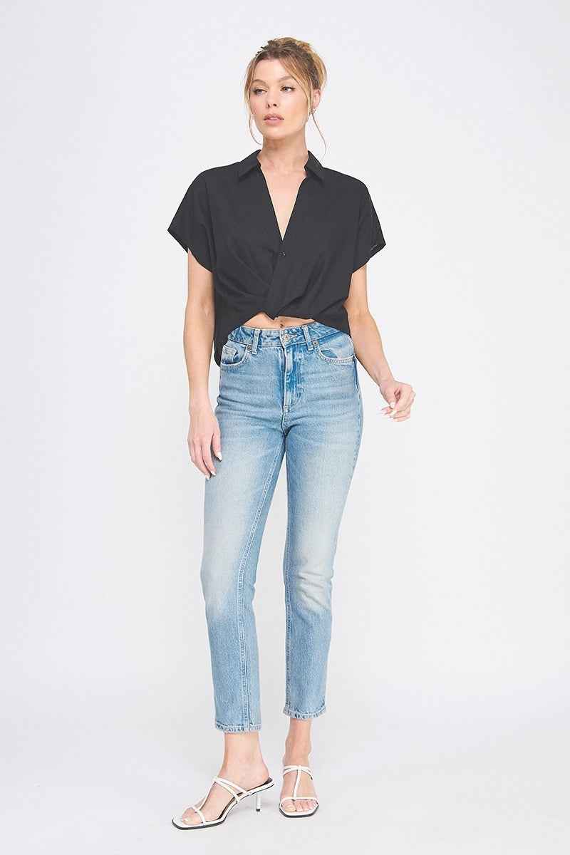 Woven Criss Crossed Collared Blouse