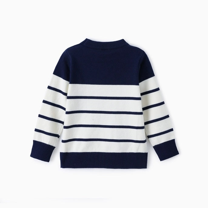 Striped Round Neck Sweater For Toddler Boy