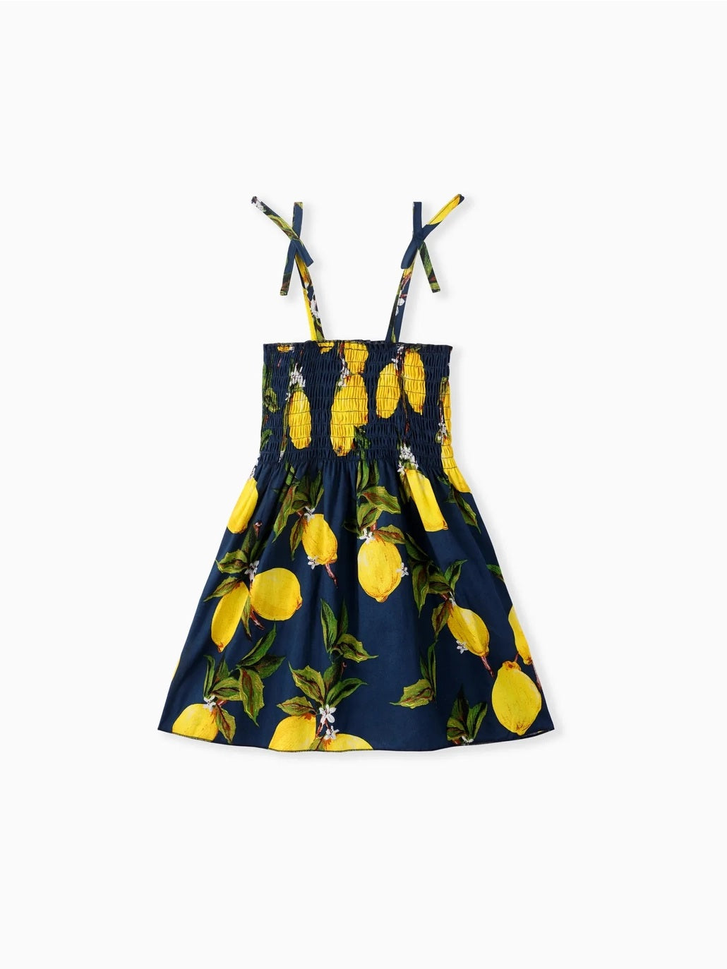 Sweet Cotton Lemon Print Smocked Dress For Toddler Girls