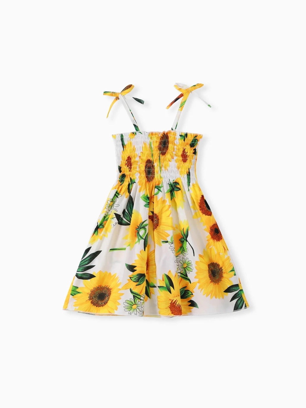 Sweet Cotton Sunflower Print Smocked Dress For Toddler Girls