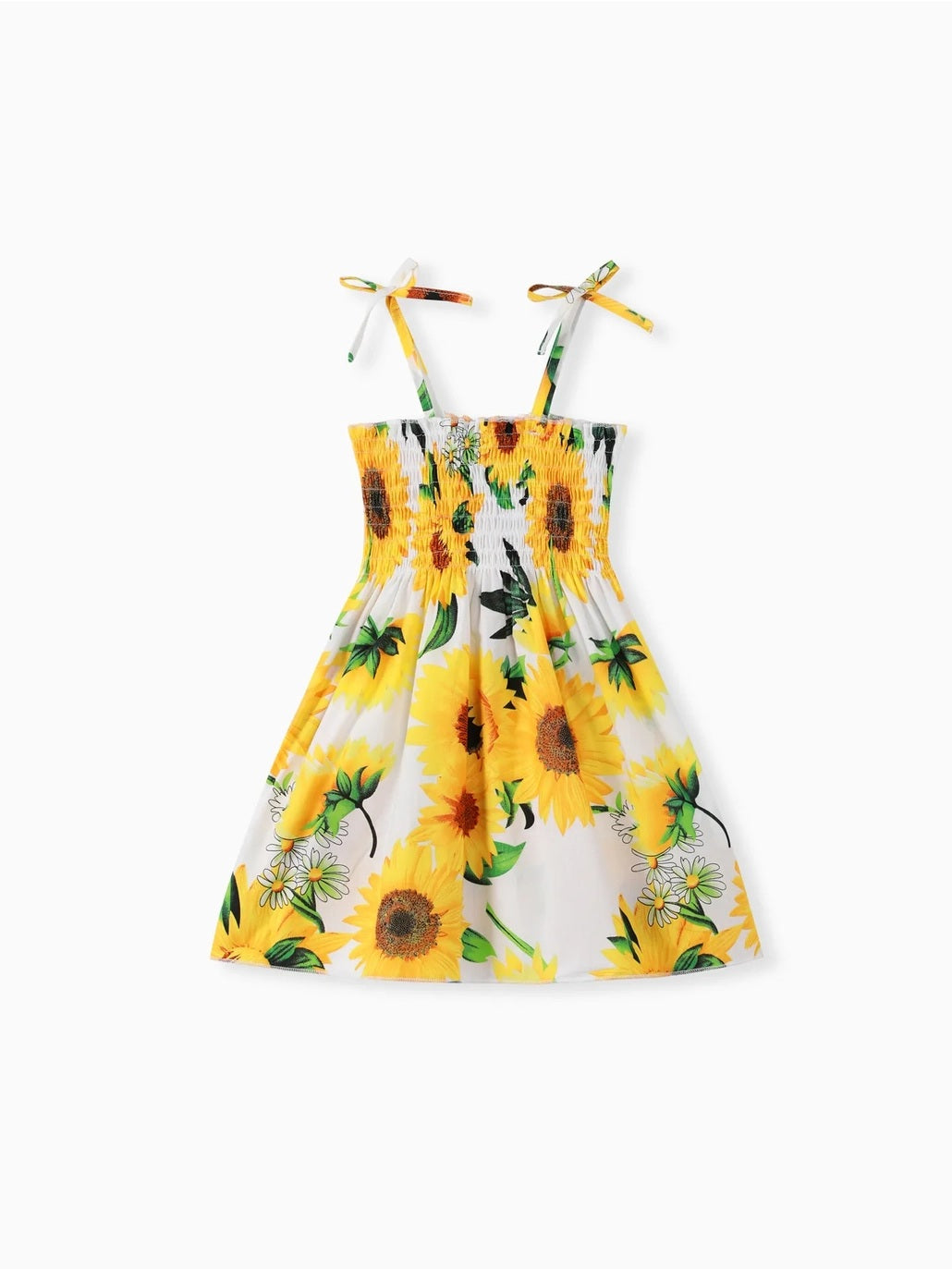 Sweet Cotton Sunflower Print Smocked Dress For Toddler Girls