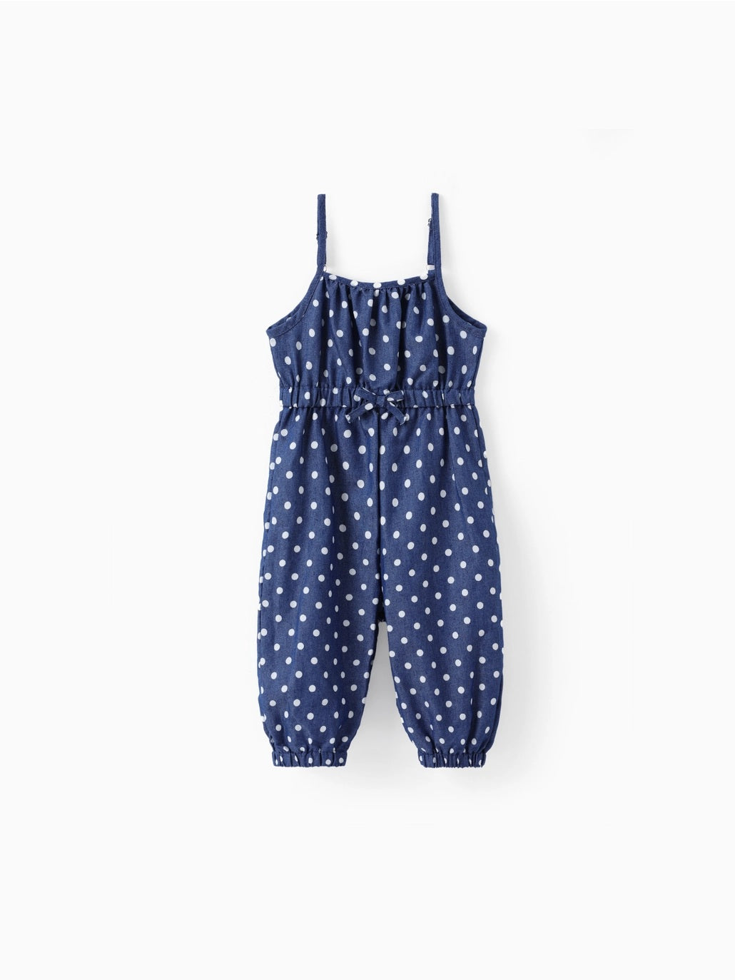 Polka Dot Denim Cami Jumpsuit For Toddler Girls