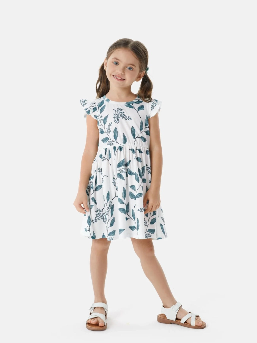 Floral Foliage Flutter Sleeve Dress For Toddler Girl