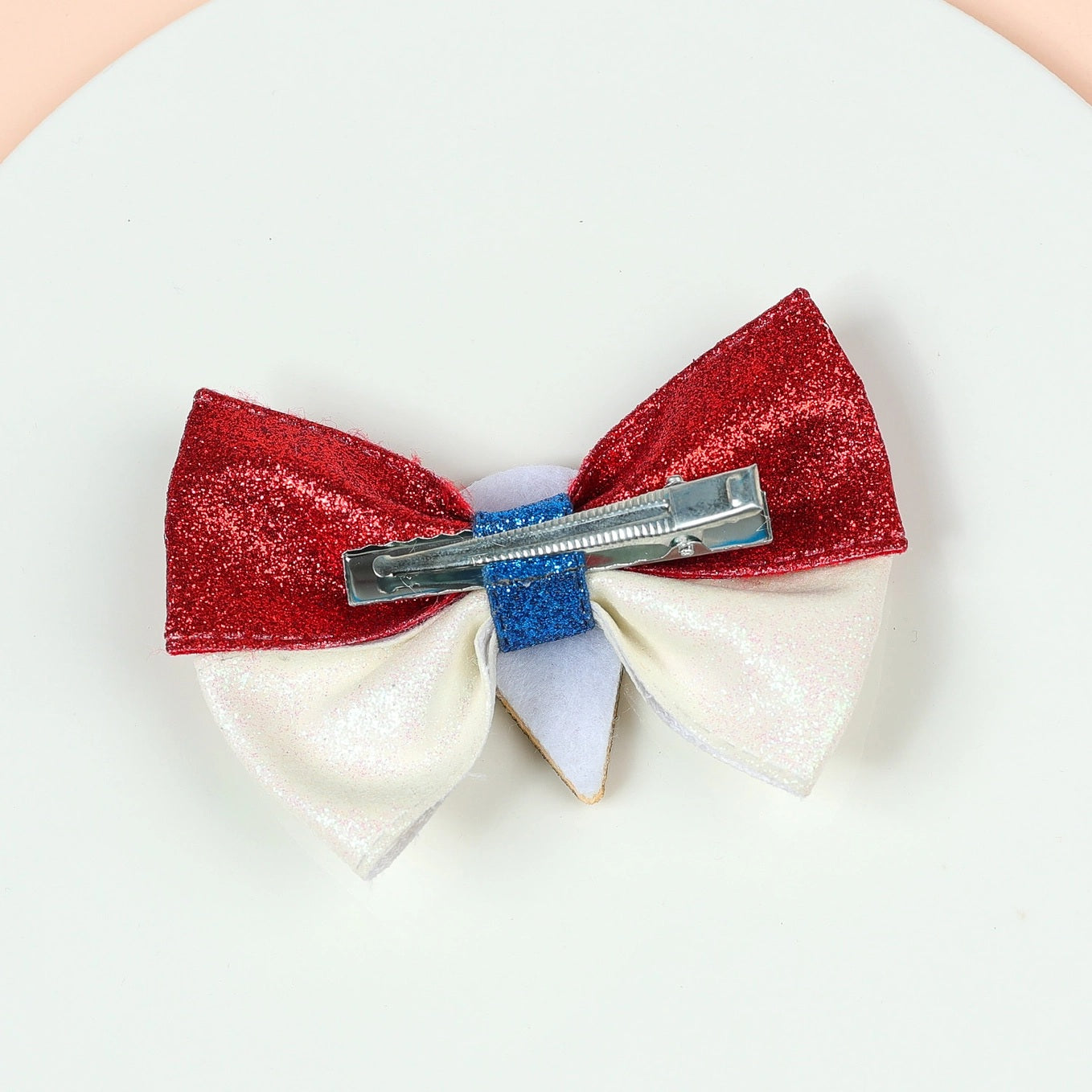 Toddler Kids Red White Blue Glittery Bow Hair Clip