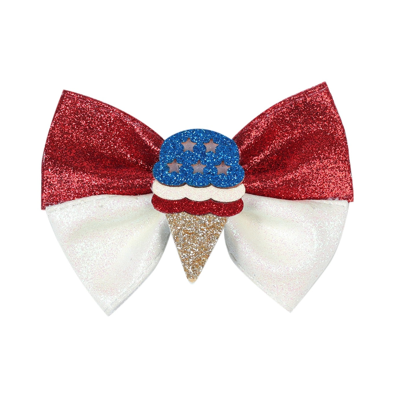 Toddler Kids Red White Blue Glittery Bow Hair Clip