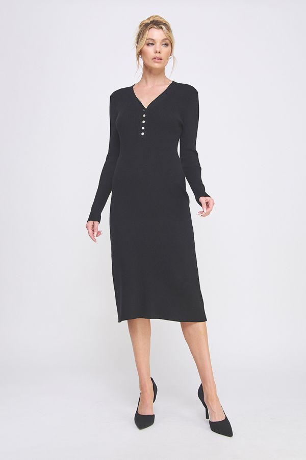 Button Midi Sweater Dress