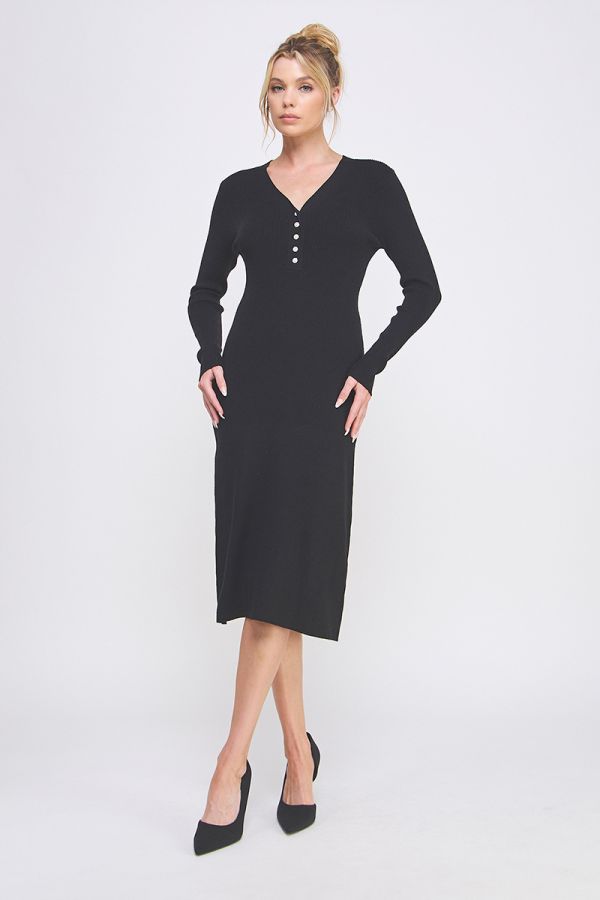 Button Midi Sweater Dress