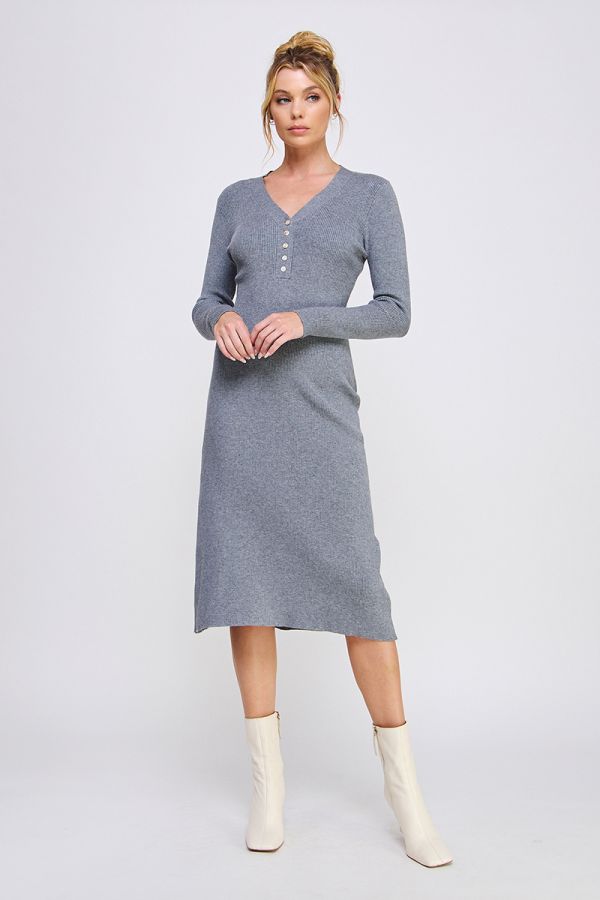 Button Midi Sweater Dress
