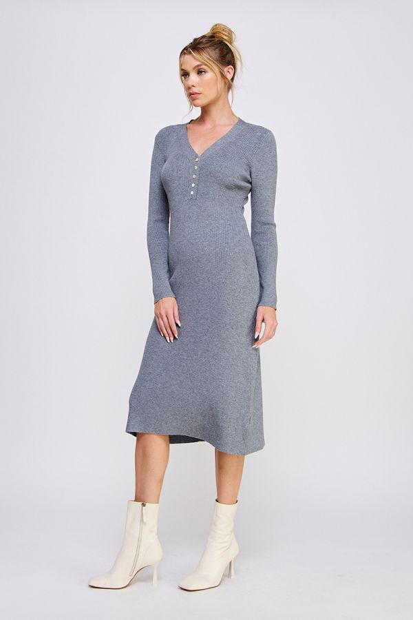 Button Midi Sweater Dress