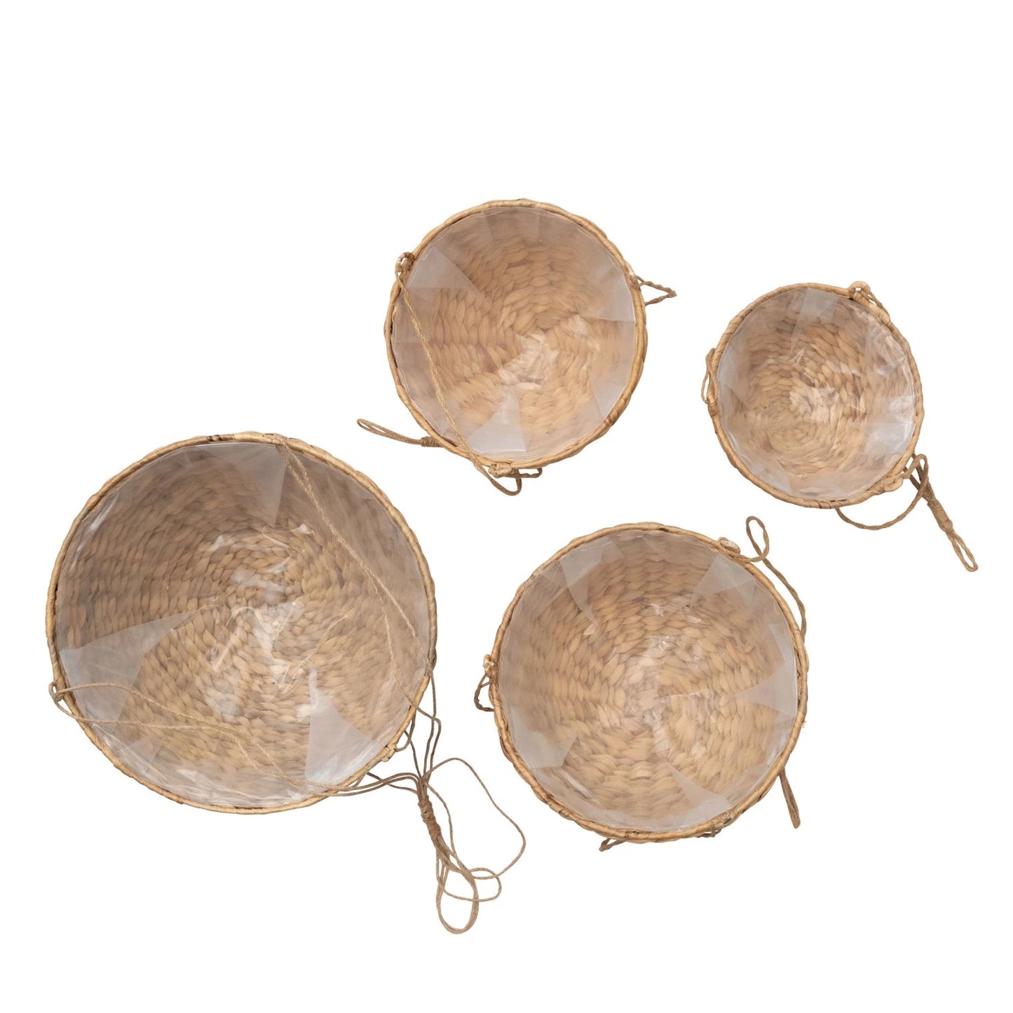 Handwoven Water Hyacinth Hanging Basket Planter with Plastic Lining