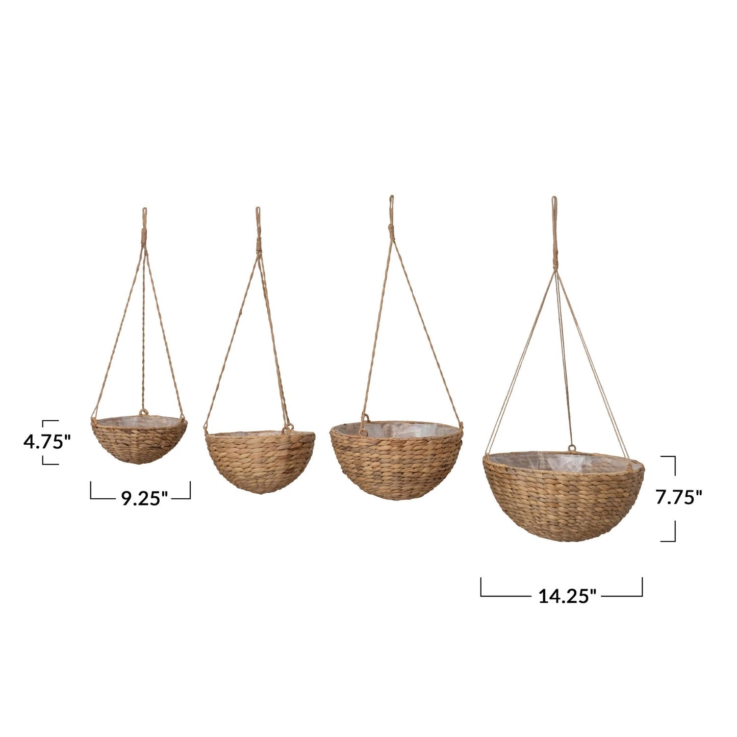 Handwoven Water Hyacinth Hanging Basket Planter with Plastic Lining