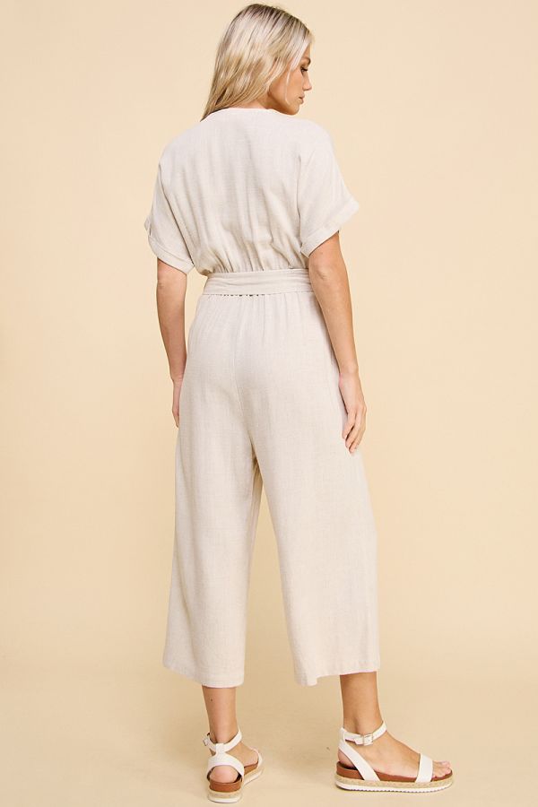 Short Sleeve Button Front Jumpsuit