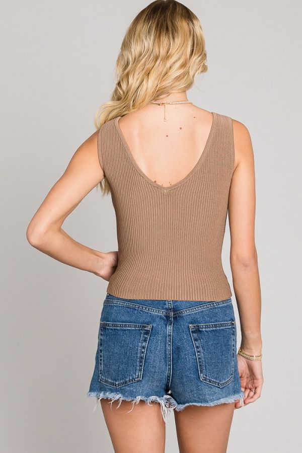 Ribbed Bodycon V-Neck Tank