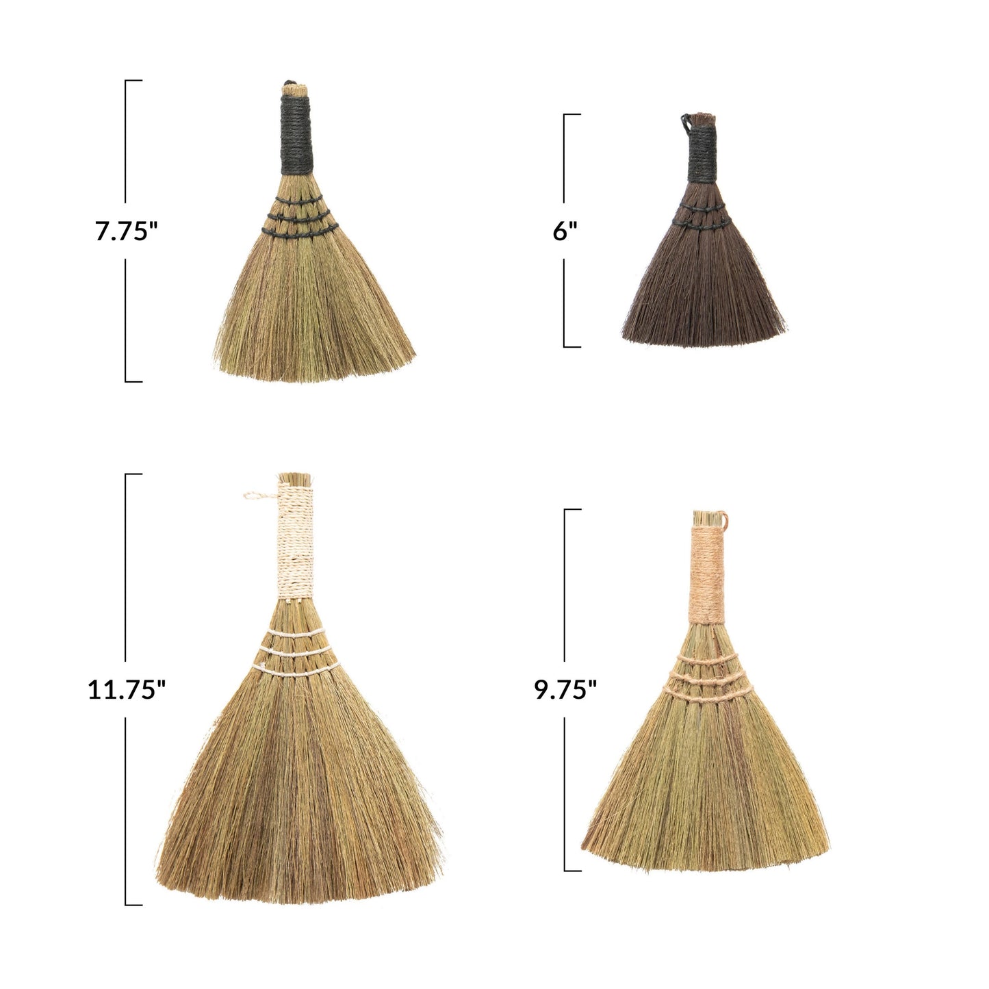 Mini Seagrass Brooms with Yarn Wrapped Handles