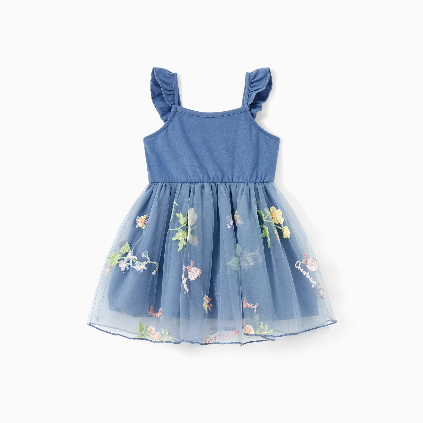 Flower Embroidery Tulle Flutter Strap Baby Toddler Dress
