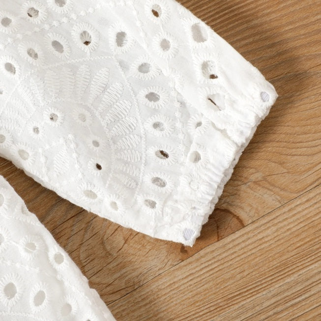 Eyelet Embroidery Long Sleeve Dress