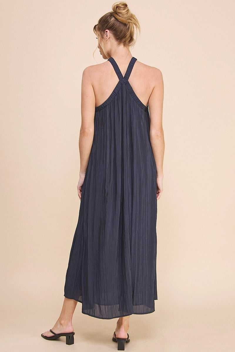 Flowy Textured Halter Neck Maxi Dress