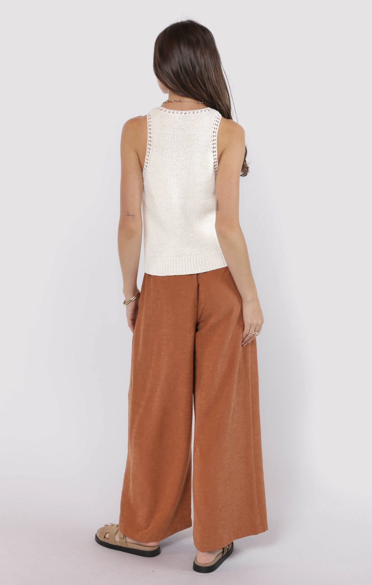 Angelica Sweater Tank With Open Work Trim