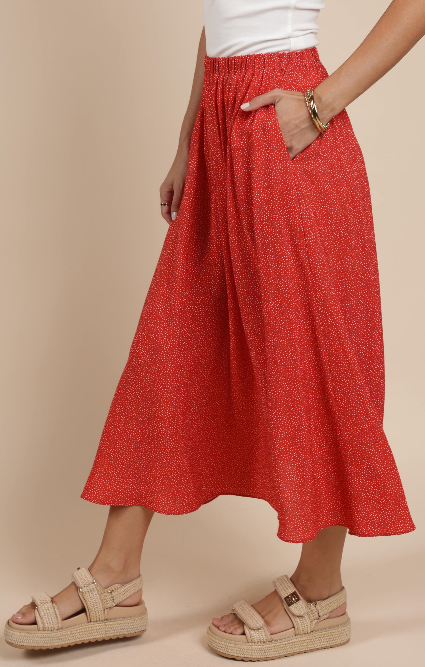 Sadie & Sage, Nina Elastic Waist Flowy Midi Skirt