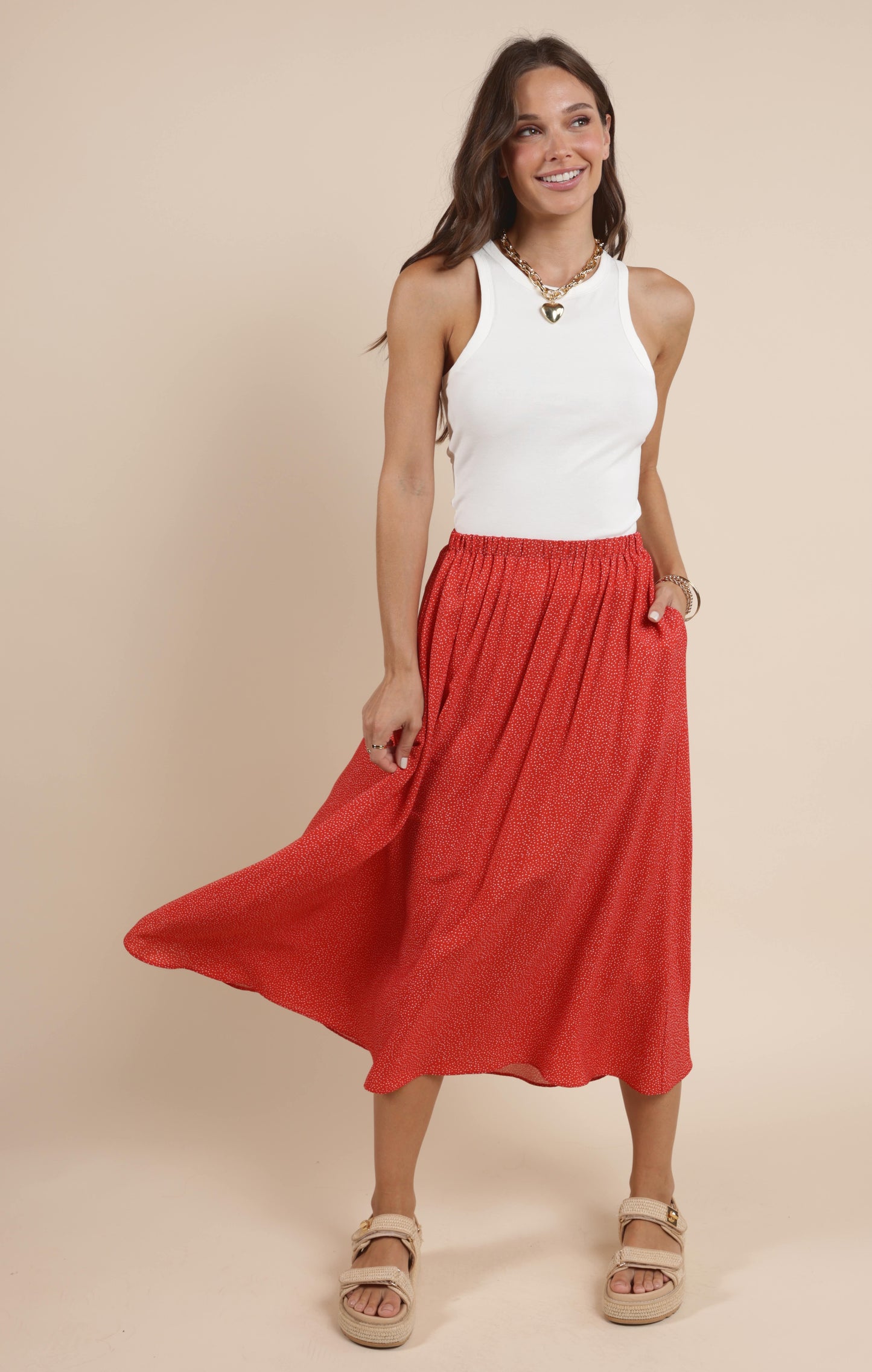 Sadie & Sage, Nina Elastic Waist Flowy Midi Skirt