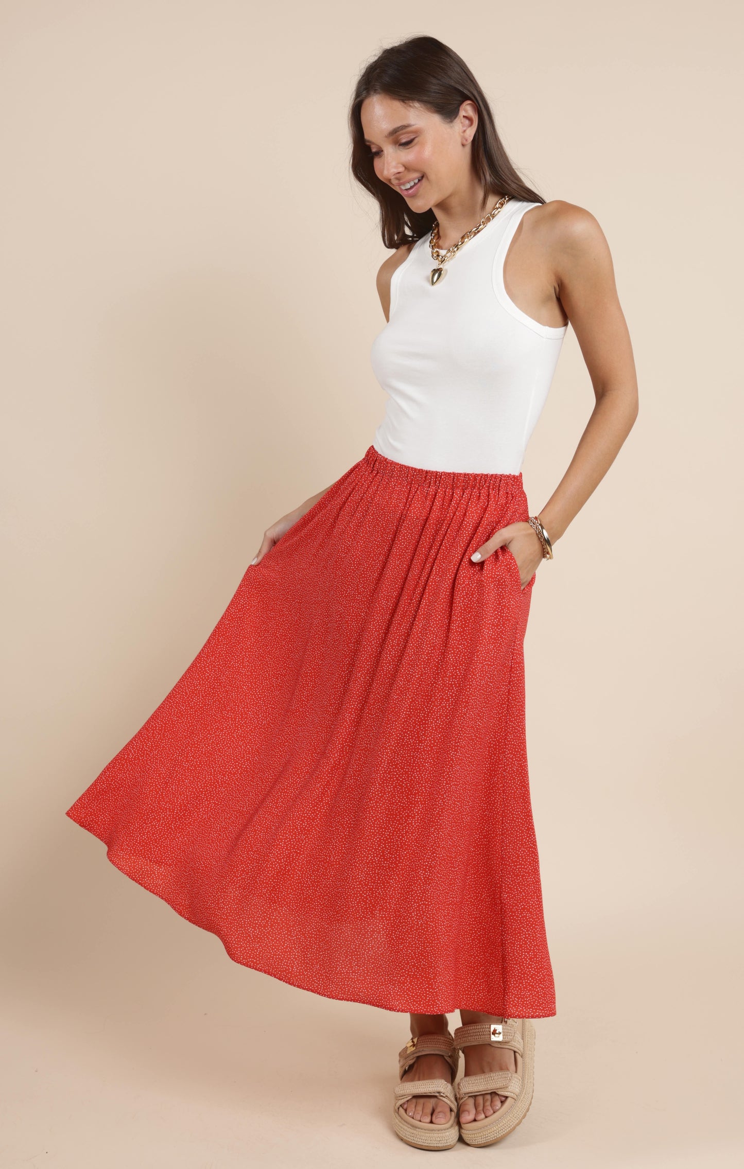 Sadie & Sage, Nina Elastic Waist Flowy Midi Skirt