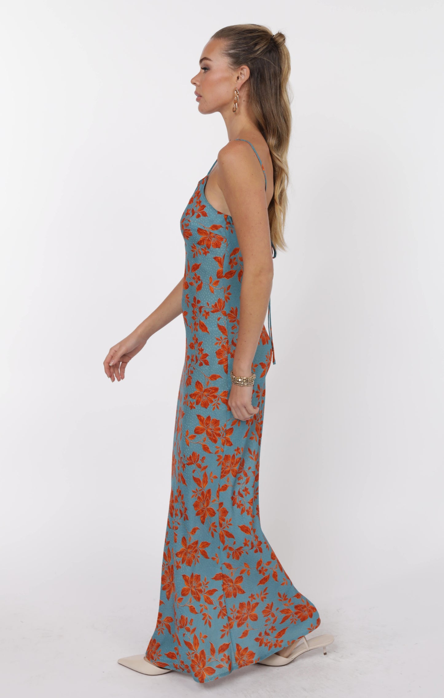 Off The Vine Printed Rayon Cowl Back Slip Dress