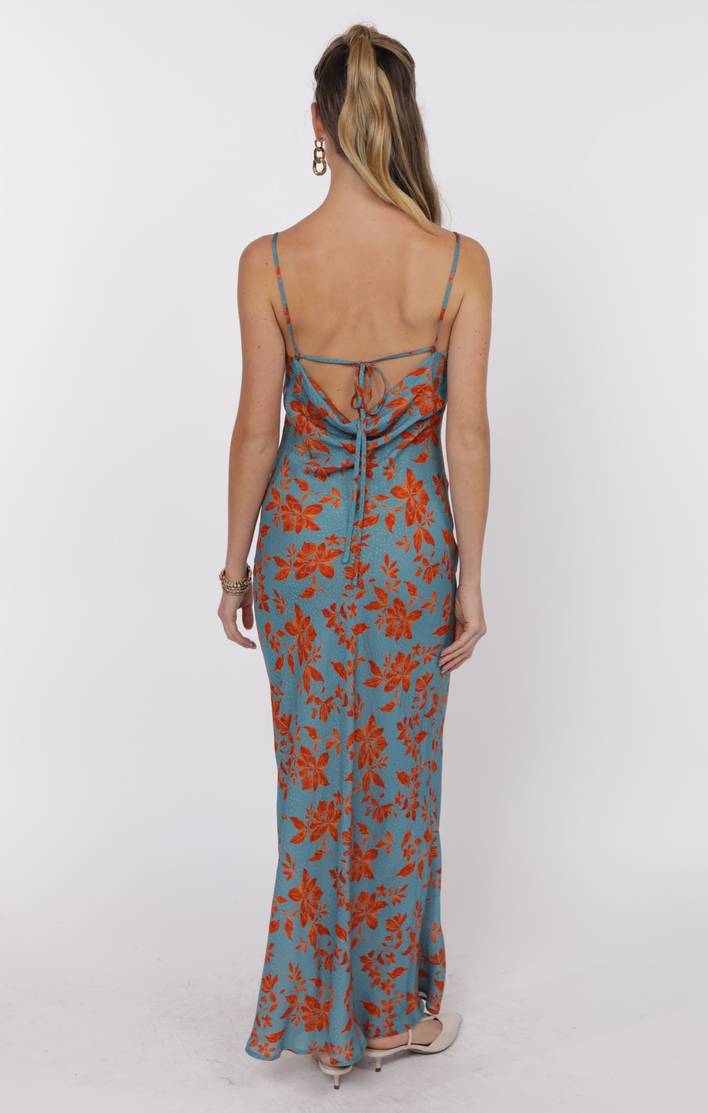 Off The Vine Printed Rayon Cowl Back Slip Dress