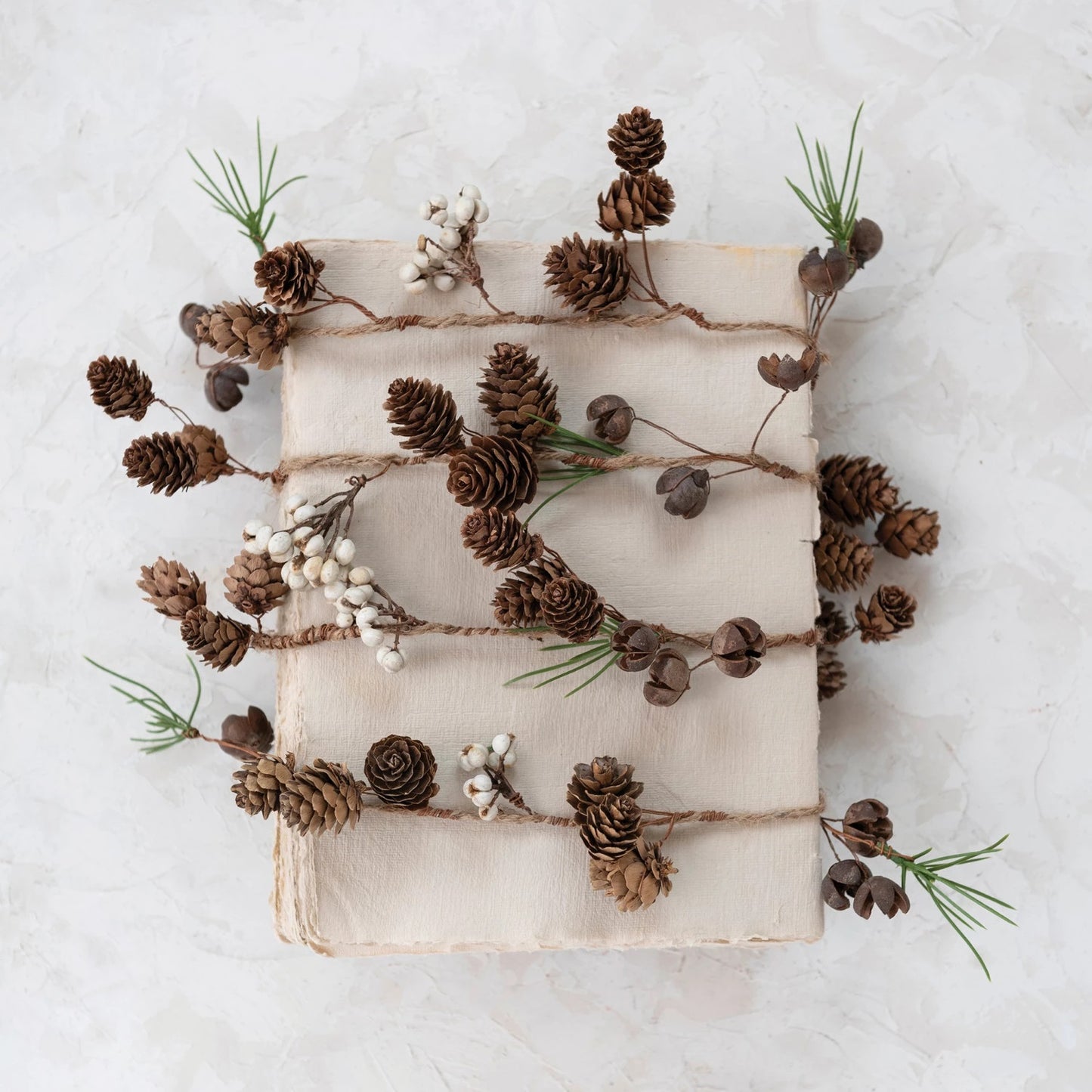 Natural Pinecone Garland with White Berries