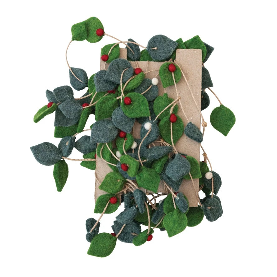 Leaves & Berries Felt Garland on Jute String