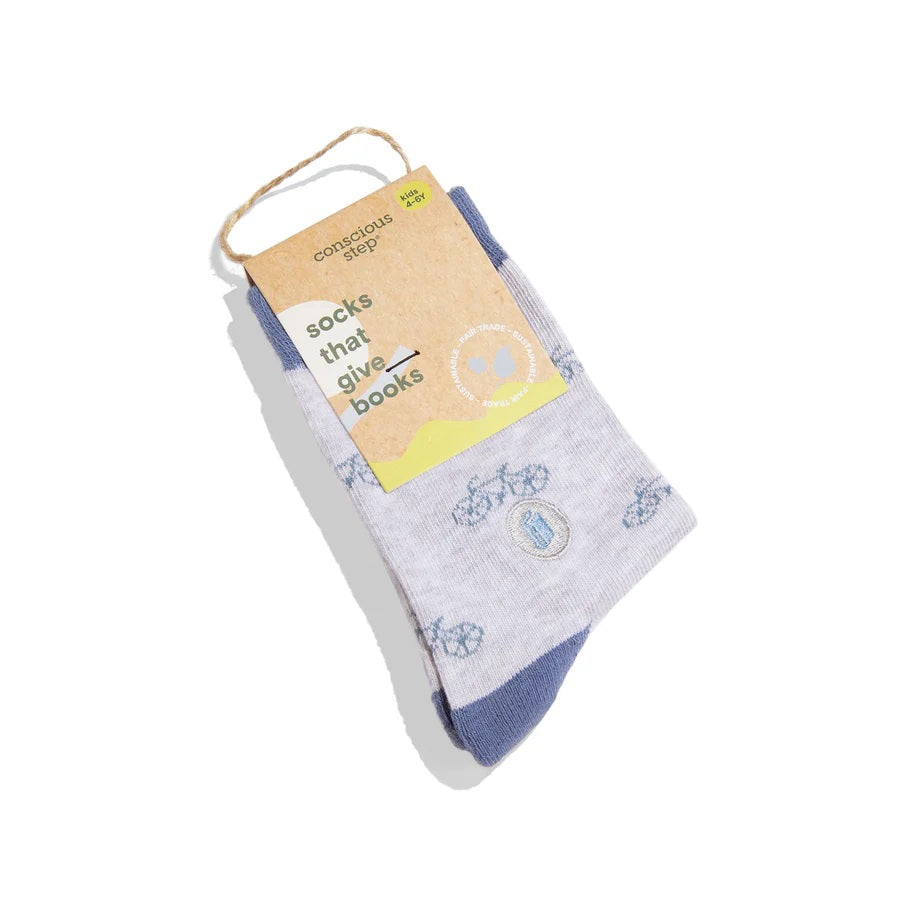 Conscious Step, Kids' Socks That Give Books - Blue Bicycles - Boutique Dandelion