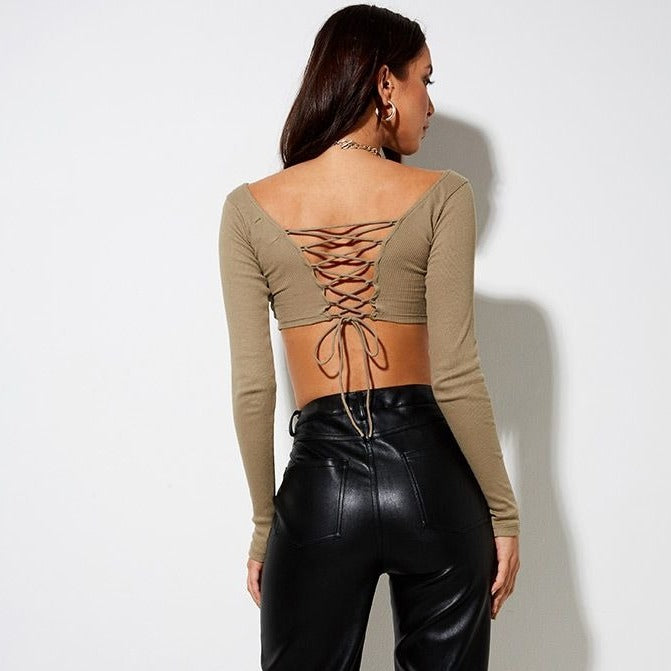Motel Rocks, Gadze Crop Top in Eucalyptus Ribbed Spandex - Boutique Dandelion