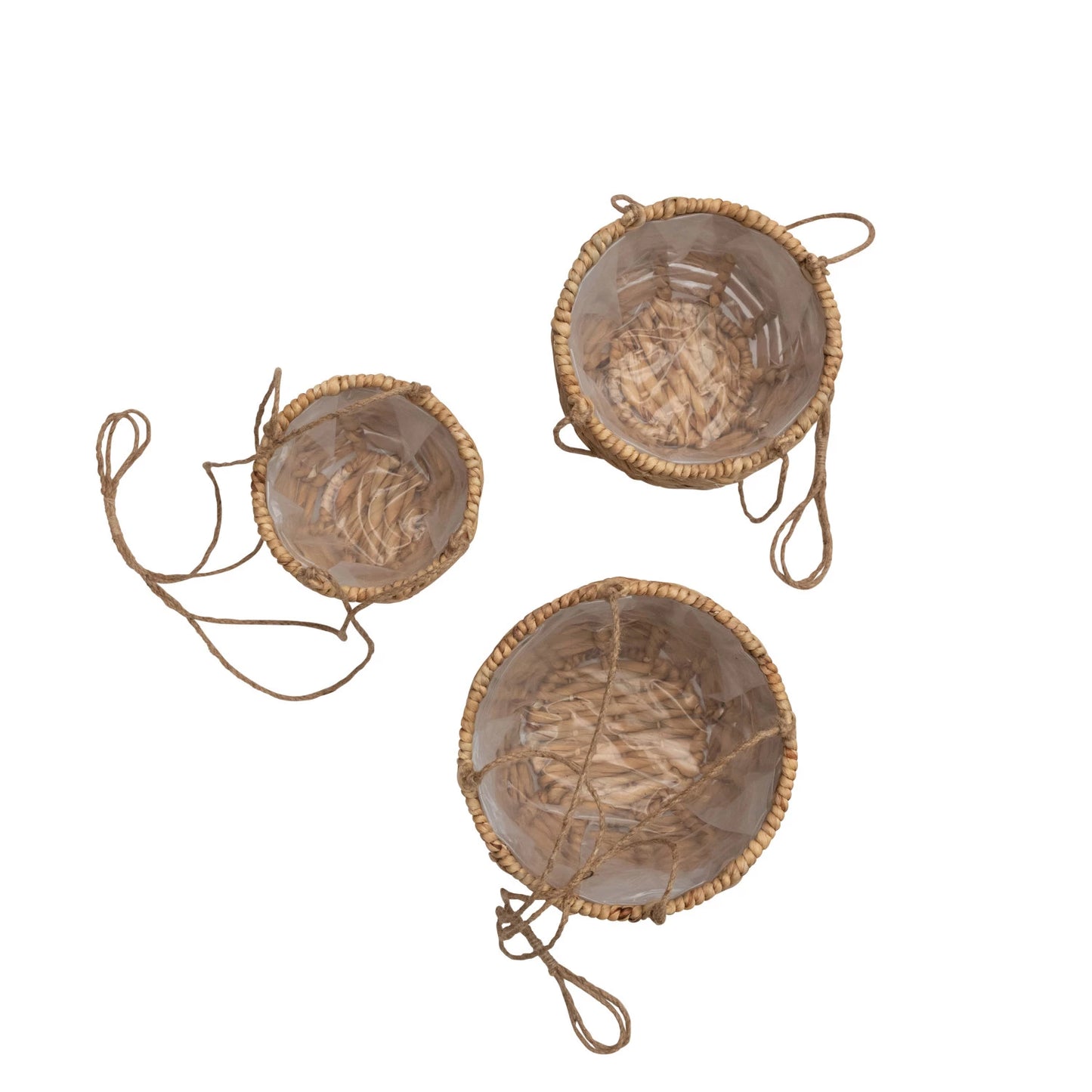 Hanging Water Hyacinth Planters with Plastic Liners and Jute Rope Hangers