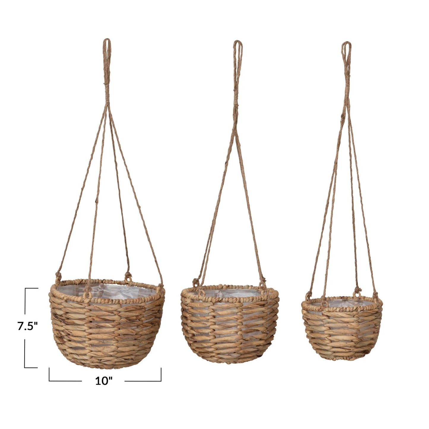 Hanging Water Hyacinth Planters with Plastic Liners and Jute Rope Hangers