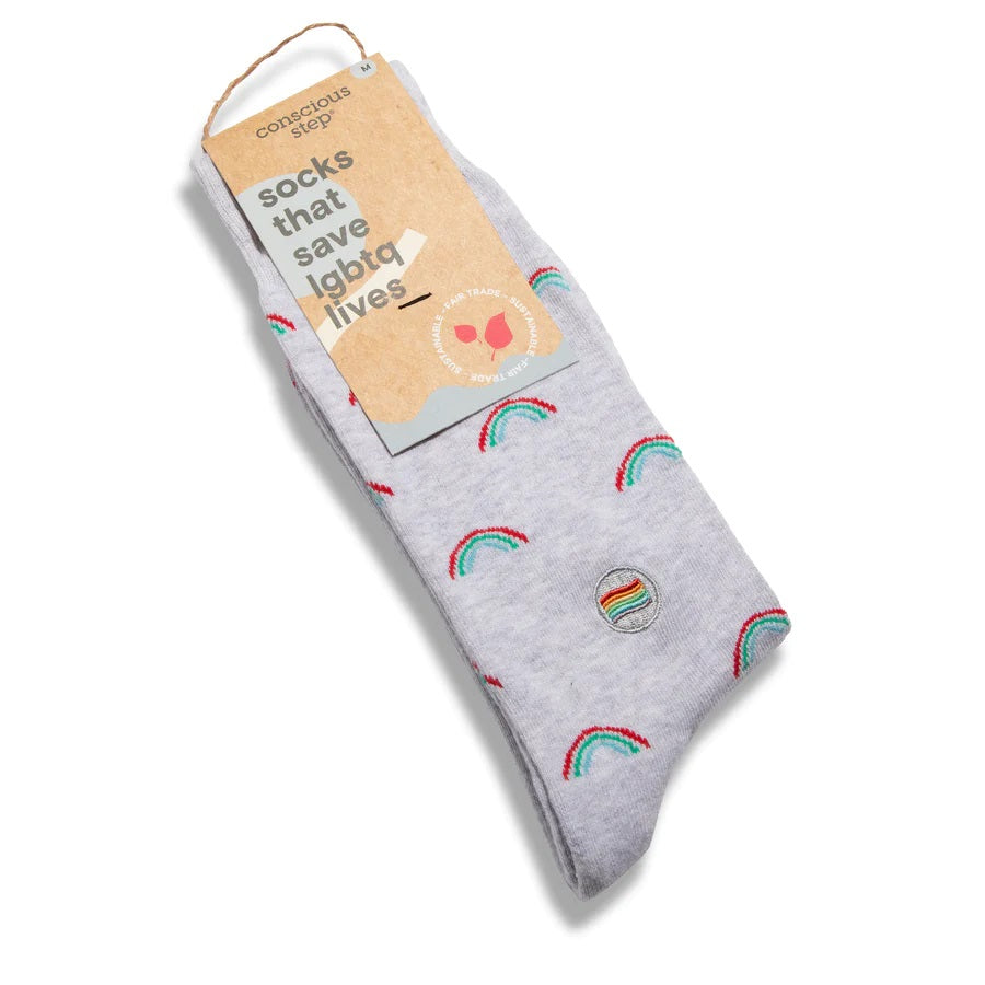 Conscious Step, Socks that Save LGBTQ Lives - Grey Rainbow - Boutique Dandelion