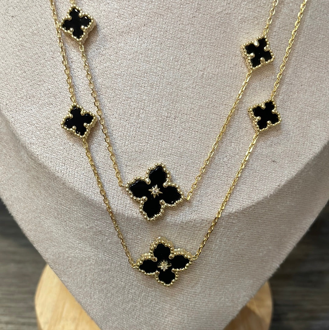 Long Onyx Clover Necklace