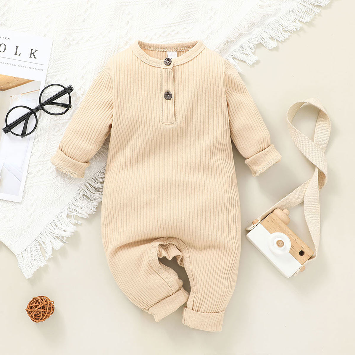 Cotton Ribbed Button Up Romper For Baby Toddler